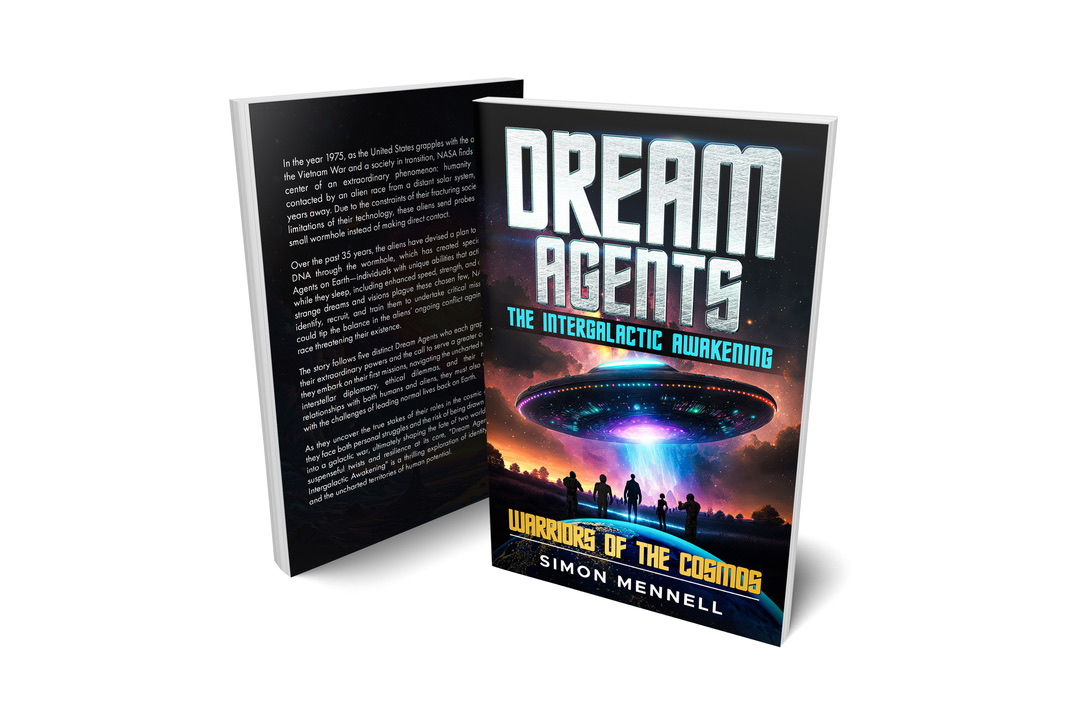 Cover of Dream Agents: The Intergalactic Awakening by Simon Mennell, a thrilling sci-fi novel about cosmic missions.